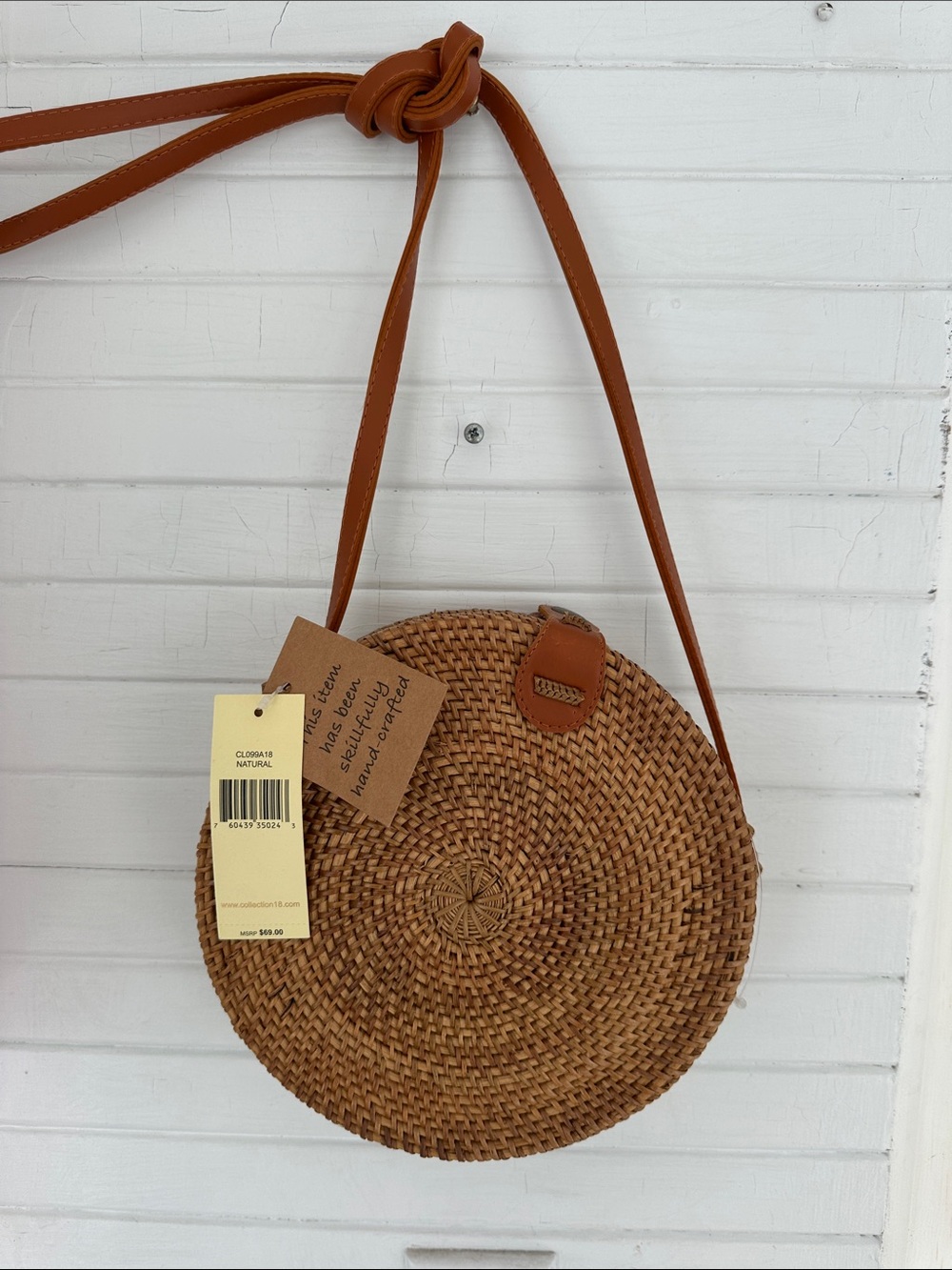 Woven Round Straw Crossbody Bag - Natural